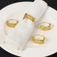 5 件/套春季吉祥合金双层斋月星月镀金餐巾环，适用于西餐厅、咖啡厅、家庭厨房、酒店、婚礼派对、幸运节日装饰 - 金色 - 查看 3