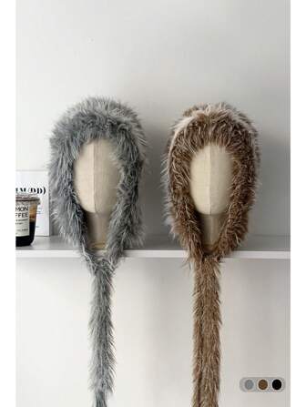 1pc Chunky Braid-Trimmed Thermal Beanie, Soft Fluffy Knit Earflap Hat, Colorblock Braided Pom Pom Ski Cap, Warm Thick Knitted Beanie For Autumn/Winter