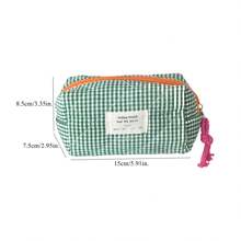 1 pieza Bolsa de maquillaje a cuadros de 4 colores, bolsa portátil de almacenamiento de cosméticos y artículos de aseo