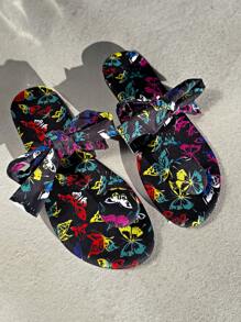 Sandali infradito da donna con stampa farfalla, infradito con fiocco, casual per camminare, viaggiare, feste, moda estiva