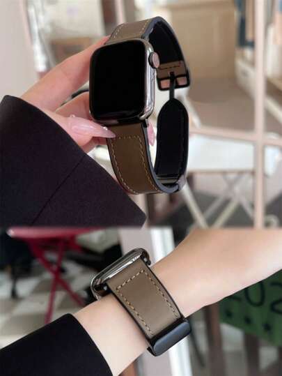 1pc Men Women Leather & Silicone Magnetic Watchband Compatible With Apple Watch Band Compatible With Apple Watch 42mm 38mm 40mm 41mm 44mm 45mm 46mm 49mm Fashion Smart Watch Replacement Watch Strap For Series Ultra2 Ultra SE2 SE 11 10 9 8 7 6 5 4 3 2 1 As A Gift For Students Returning To School