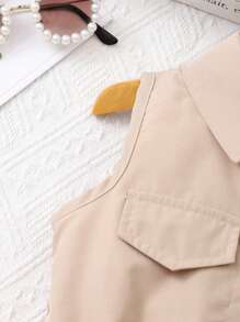 Young Girl' Solid Color Collared Sleeveless Mesh Dress With Woven Belt