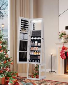 Hzuaneri 16 LEDs Jewelry Cabinet Armoire With 360° Rotating Base, 63" Standing Jewelry Organizer, Lockable Full-Length Mirror, 4-Tier Storage Shelves, 4-In-1 Multifunctional - Black - View 1