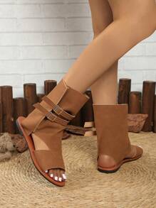 2024 Autumn/Winter New Women Flat Short Boots Western Style Outdoor Sandals - Brown - View 3