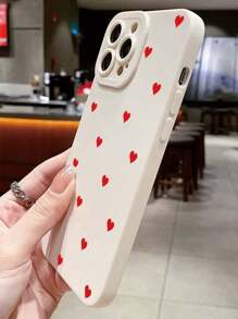 1 pieza Nuevo estuche de teléfono diseño de corazón rojo creativo, compatible con iPhone 16 Pro Max, 11/12/13/14 Plus, XR/7/8 Plus/15 Pro Max - Blanco - Ver 3