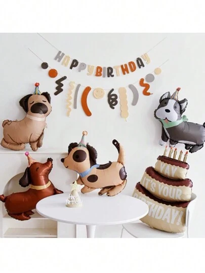 一套卡通动物、小狗、生日帽、哈士奇、腊肠犬、巴哥犬、柯基犬宠物、生日派对、婚礼派对、铝箔气球装饰、家居装饰、节日装饰、送给家人和朋友的惊喜礼物