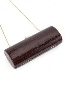 Elegant, Fashionable Wine Red Crocodile Pattern Solid Color PU Leather Clutch Box With Metal Chain For Women, Suitable For Daily Outings, Dates, Banquets, Galas, Parties, Autumn/Winter - Burgundy - View 7