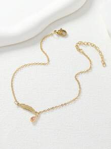 1pc Holiday Vibe Free Spirit Charm Bracelet, Multi Pendant Combo With Rhinestones, Double Layered Feather, Golden Gala Jewelry, Stainless Steel Anklet Gift, Suitable For Casual Daily Wear For Women