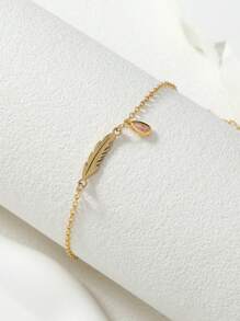 1pc Holiday Vibe Free Spirit Charm Bracelet, Multi Pendant Combo With Rhinestones, Double Layered Feather, Golden Gala Jewelry, Stainless Steel Anklet Gift, Suitable For Casual Daily Wear For Women