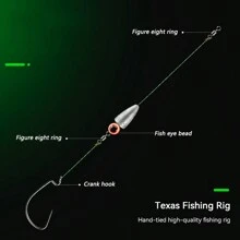 Texas Rigged Pre-Made Fishing Lure Kit With Anti-Snag Bottom, Worm Hook, Soft Bait, T-Tail Design For Bass And Trout - Multicolor - View 3