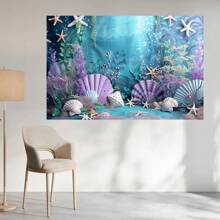 Mermaid Ocean Theme Photography Background Cloth - Purple And Blue, Sea Star And Shell Patterns, Suitable For Birthday Parties And Photo Booths, Multi Functional Polyester Decoration - Multicolor - View 7