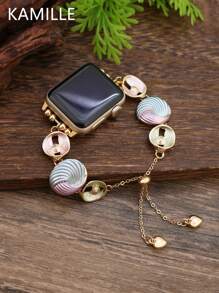 KAMILLE 1pc Women's Vintage Aesthetic Multi-Color Paint Oil Circle Shell Smart Apple Watch Band, Compatible With 38/40/41/42/44/45/49mm, Adjustable Buckle Strap, Compatible With Apple Watch Ultra/SE/8/7/6/5/4/3/2/1, Gift For Valentine's Day, Everyday Wear, Suitable For Dates
