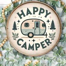 1pc Happy Camper Retro Circular Wall Art Sign, 8 X 8 Inches Decorative Plaque For Home, Bar, Cafe, Garage - Vintage Style Metal Decor, Random Hole Positions - Multicolor - View 8