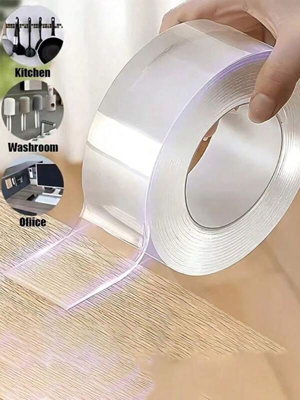 1PC High Viscosity Nano Double Sided Tape, Paste Items Without Traces Without Damaging Walls, With Strong Adhesive, More Solid Than Hooks, Washable Double Sided Tape, Reusable Waterproof Double Sided Tape For Multi-Scene Use