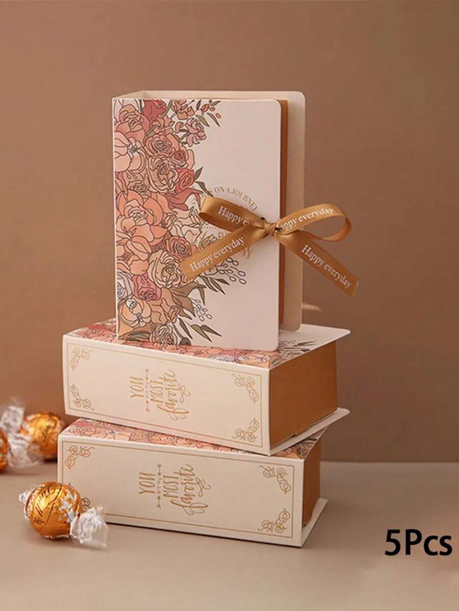 1/3/5 件书形礼品盒，带丝带纸板糖果巧克力礼品包装盒，适用于派对、婚礼、生日书形礼品盒，带丝带糖果巧克力礼品盒，适用于婚礼生日乔迁喜糖容器父亲节礼品盒