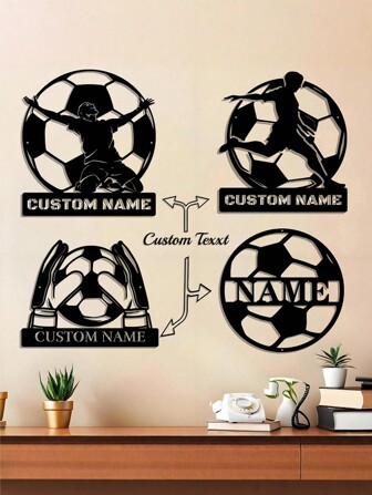 1pc Personalized Football Metal Wall Art Logo, Custom Football Player Name Logo, Iron Art Football Player Silhouette Wall Decor, Suitable For Living Room, Bedroom, Room, Bedroom, Wall Art, Birthday, Anniversary, Ideal Gift For Football Lovers