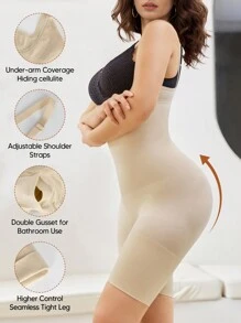 Open Bust Tummy Control Butt Lift Thigh Slimmer Shapewear Bodysuit - Apricot - View 3