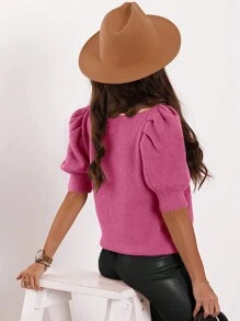 Women's Puff Short Sleeve Sweater Tops 2024 Spring Summer Casual T Shirts Blouses - 粉色 - 查看 4