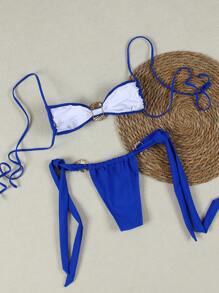 New Light Blue Shell Decor Bikini Set, Elegant And Sexy Beach Vacation Swimwear, Suitable For Parties And Dates - Blue - View 3