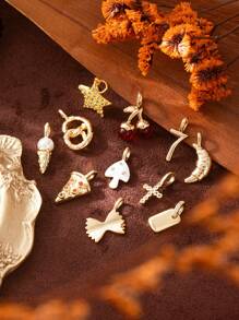 1Pc Fashion Simple DIY Necklace Accessories Food Series Cherry Ice Cream Pizza Bread Italian Noodles Zirconia Pendant, Electroplated 18K Gold, Waterproof And Sweatproof, Suitable For Daily And Party Wear, Valentine's Day Gift, Women's Gift, Women's Jewelry - Gold - View 2