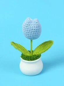 1 Piece Of Handmade Crocheted Yarn Simulation Tulip Potted Plant, Round And Cute Woven Yarn Tulip, Desktop, Car, Office, Home Decoration, Small Gift, Can Be Given To Family, Friends, Classmates, Birthdays, Teachers, Souvenirs, Night Market Scenic Area Camping Party, Valentine's Day, Gift Gifts Graduation