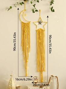 Set de 2 atrapasueños tejidos a mano con estrellas y luna, decoración de pared bohemia, arte de pared, decoración colgante adecuada para el hogar, la boda, la sala de estar, el dormitorio y regalos festivos (sin luz), decoración del hogar, decoración de la habitación, decoración de pared