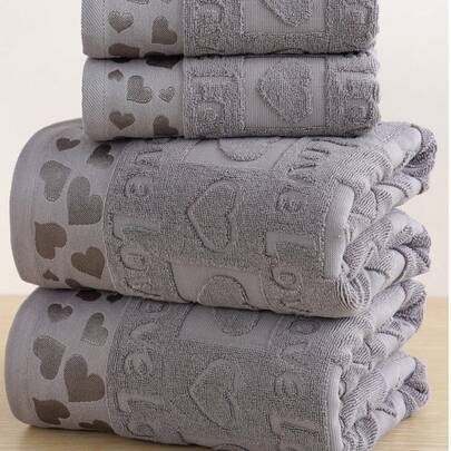 QIBHI 3/2/1件装提花爱心图案浴巾/毛巾，柔软吸水，适用于浴室、酒店、健身房、旅行、送礼、美发沙龙、运动、户外、海滩、学校、返校季、旅行配件、家居用品