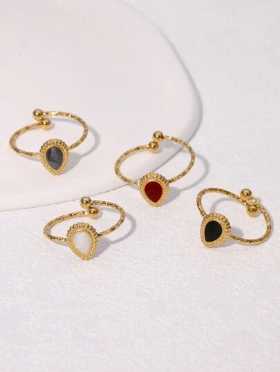 1 件优雅复古设计奢华镀金不锈钢泪珠开口戒指，适合女性日常、约会和聚会