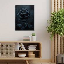 1 Pc Black Rose Canvas Art Poster Wooden Framed Canvas Painting Thickness 2.25cm/0.9inch High Quality Wall Art Prints Poster Direct Hanging Wall Picture Decor For Home Gifts, Gift, Decoration,Living Room, Bathroom, Bedroom, Kitchen