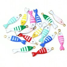 20 piezas de 18x5mm Colgantes de acero inoxidable con esmalte de peces, accesorios para hacer joyas DIY de acero inoxidable