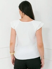 ICID Fashion 2 Sleeve Ruffle Blouse With Button Women's Fashion - Blanco - Ver 2