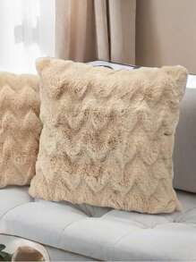 1pc Farmhouse Style Wavy Luxurious Plush Throw Pillow Cover, Suitable For Home Sofa Decoration, Super Soft Faux Fur Cushion Cover