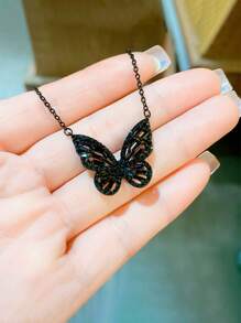 1 件优雅迷人的黑蝴蝶吊坠项链，适合女性日常佩戴和特殊场合或礼物 - 彩色 - 查看 2