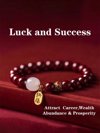 1pc Charm Vintage Cinnabar Beaded Bracelet Beads Prayer Bracelet For Women Men Wealth Good Luck Amulet New Year Jewelry Prosperity Attract Money