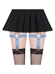 Women Leather Garters Sexy Leg Garter Belt Punk Rock Anti-Slip Clips Elastic Garter 2pcs