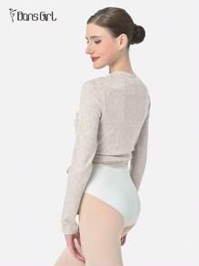 DonsGirl 1件女士法式长袖芭蕾舞上衣 - 交叉系带深V领修身纯色 | 适合健身、瑜伽、拉丁舞和日常穿着 - 杏色 - 查看 7