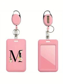 Gepersonaliseerde roze intrekbare ID-badgehouder met sleutelhanger, bedrukt met madeliefjesletters A-Z-patroon, harde ID-badgehouders met intrekbare ID-rol, ID-kaarthouder, plastic creditcardbeschermer, ID-kaarthouder voor verpleegster, dokter, leraar (roze)