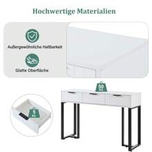 Modern Console Table With Drawers, Gold-Colored Frame, Adjustable Foot Pads And Elegant Handles (White+Black) - White+Black - View 6