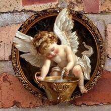 20.32x20.32cm Round Metal Charming Angel Plaque - Ideal For Wall Art And Wreath Decor, Artist's Choice With Random Hole Styles - Multicolor - View 3