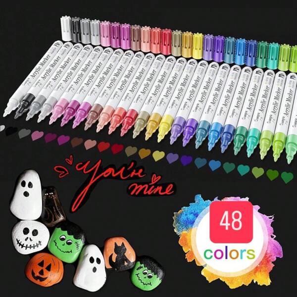 48 Farben Künstler Marker, SET MIT 48 ACRYLSTIFTEN, WASSERFESTE Marker, MALERSTIFTE Mit Etui für Kinder Malen Zeichnen Skizzieren Kartengestaltung Illustration. langanhaltend Linien Marker, Dekorieren und Gestalten von Projekten. Strichstärke von 4 mm. Wasserfeste Acrylstifte für Stein, Glas, Papier, Geschenkkarten, Holz, Schuhe, DIY Fotoalben. Schulanfang