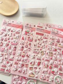 4pcs/Set Strawberry Rabbit Sticker Pack, 3D Foam Stickers In Bulk, DIY Decor For Water Bottle, Diary, Planner,School Supplies,Back To School