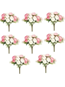 8 Bundles Silk Artificial Peonies Flowers Faux Peony Bouquet Fake Peonies Artificial Flowers Bouquets For Vase Floral Arrangements Wedding Home Table Decoration (White,Pink) - 4 pink+4 white - 查看 1