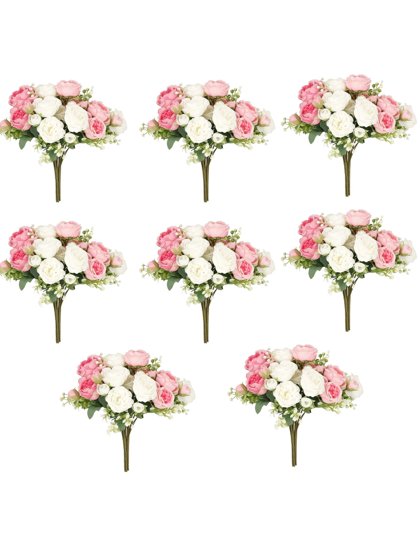8 Bundles Silk Artificial Peonies Flowers Faux Peony Bouquet Fake Peonies Artificial Flowers Bouquets For Vase Floral Arrangements Wedding Home Table Decoration (White,Pink) - 4 pink+4 white - 查看 1