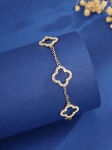 1 件五瓣花 925 纯银手链优雅华丽简约时尚设计女士手链，约会之夜、毕业礼物或日常佩戴的理想选择 - 四葉草 - 查看 2