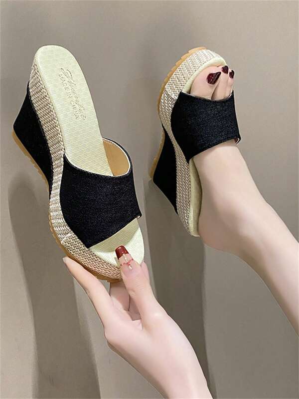 Sandalias de plataforma y cuña elegantes y de moda para mujer, con cierre de gancho y bucle, suela gruesa de plataforma, respirables con encaje calado, de tacón abierto, suela gruesa impermeable, versátiles para fiesta y mate