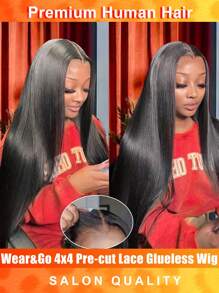 Glueless 4X4 Lace Front Straight Bob 4x4 8-38inch Buss Down Wig 150% Density Lace Closure Wig Without Glue Pre Plucked Glueless Wig Pre Cut Lace Brazilian Glueless Human Hair Wig Beginner Friendly Natural Black Color For Halloween Party - Natural & Black - View 2