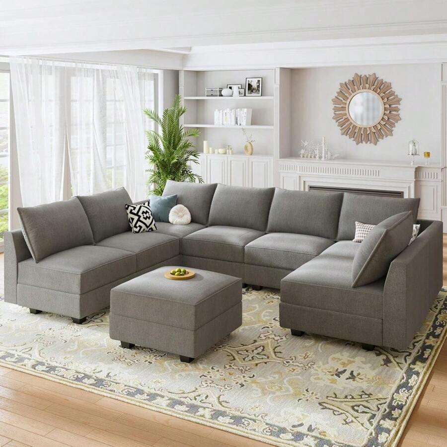 Convertible Sectional Sofa With Ottman Set Modular Sectional Couch With Chaise L Shaped Sofa With Storage For Living Room, Grey - 灰色 - 查看 1