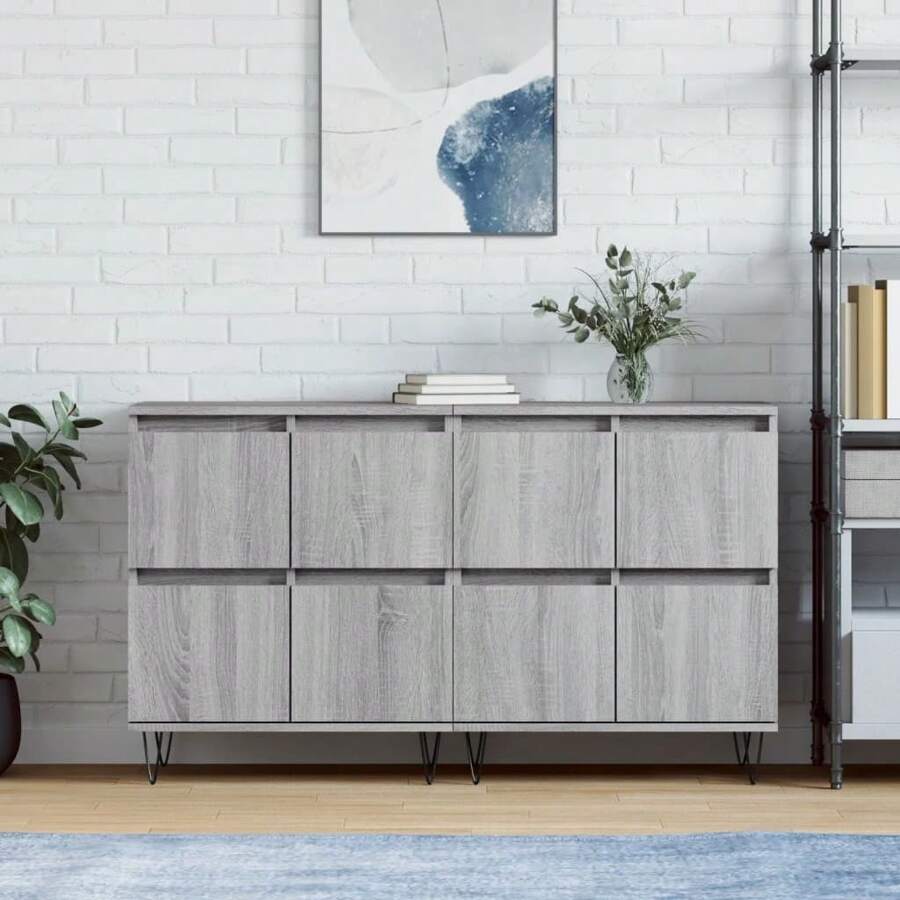 Stylish Grey Sonoma Engineered Wood Sideboard Set Of 2 For Modern Home Storage And Organization - Grey - View 1