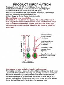 Elegant Design 925 Sterling Silver Plated Gold Jade Gourd Pendant Earrings / Full 18K Gold Plated / Size 6x4mm High-Quality Natural Jade Gourd Pair / Natural Zirconia / Pure Silver Gold Plated Craftsmanship / Hand-Clawed Setting Craftsmanship / Micro-Inlay Craftsmanship / Electroplated Gold Craftsmanship / Jewelry Gift Box Packaging / Fine Jewelry / Holiday Birthday Gift / Daily Wear Gift - Silver - View 6