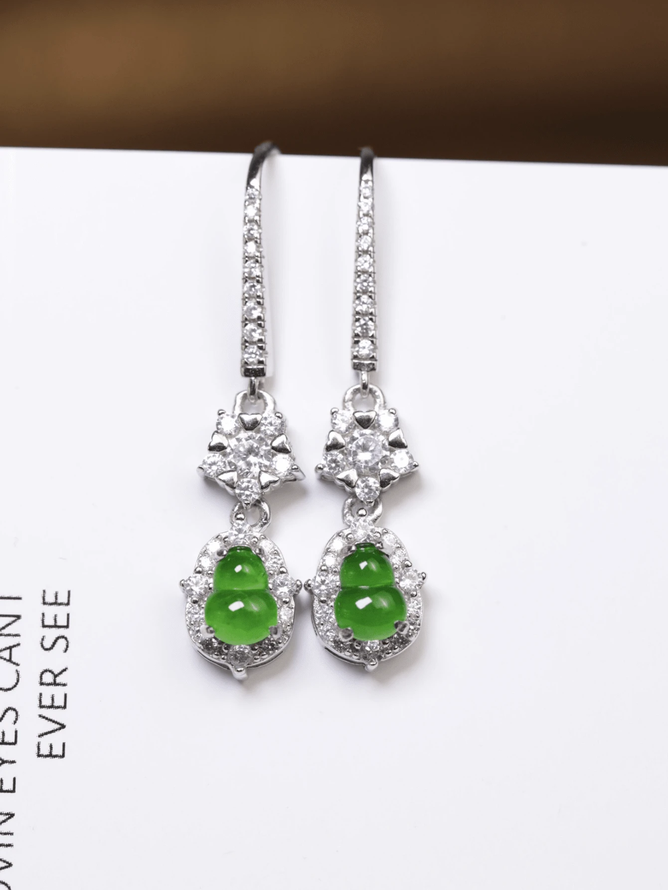 Elegant Design 925 Sterling Silver Plated Gold Jade Gourd Pendant Earrings / Full 18K Gold Plated / Size 6x4mm High-Quality Natural Jade Gourd Pair / Natural Zirconia / Pure Silver Gold Plated Craftsmanship / Hand-Clawed Setting Craftsmanship / Micro-Inlay Craftsmanship / Electroplated Gold Craftsmanship / Jewelry Gift Box Packaging / Fine Jewelry / Holiday Birthday Gift / Daily Wear Gift - Silver - View 1